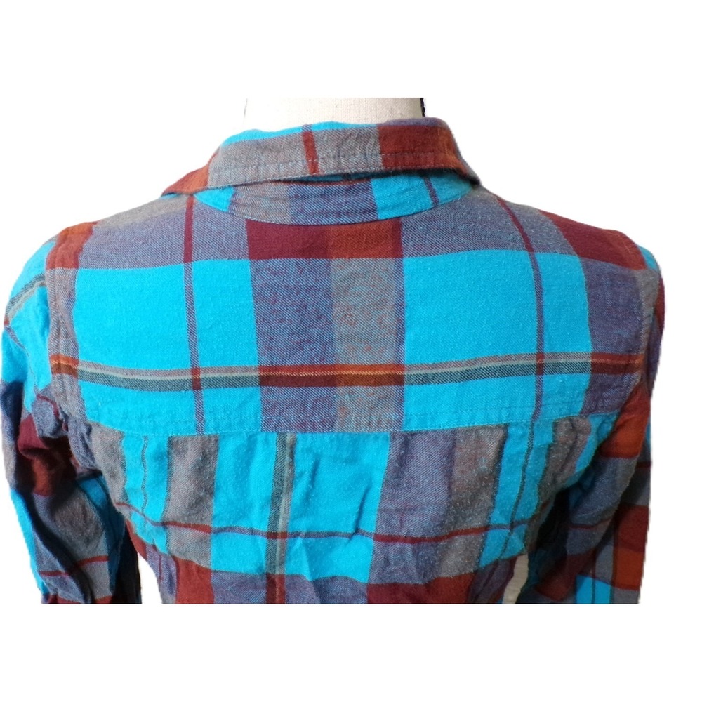 Kavu Women's S Plaid Button Flannel Shirt Teal Burgundy Pocket Hiking Gorpcore - Picture 7 of 11